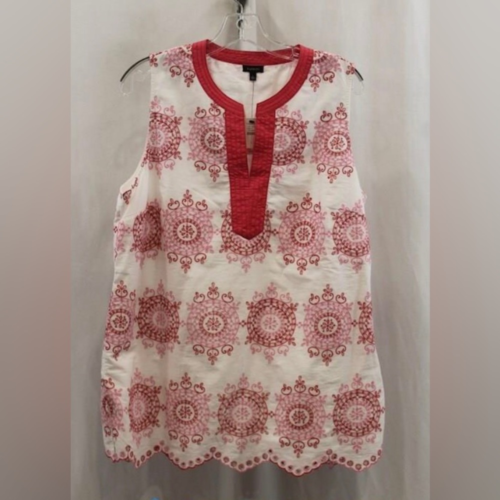 NWT TALBOTS Women’s Embroidered White Fuchsia Sun Blouse Large